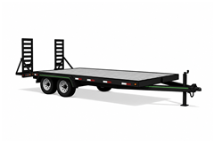 Illustration of a deck-over equipment trailer with loading ramps
